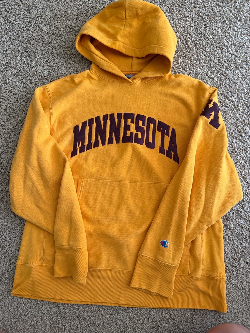 Champion Gold/yellow Minnesota Hoodie with Maroon Lettering